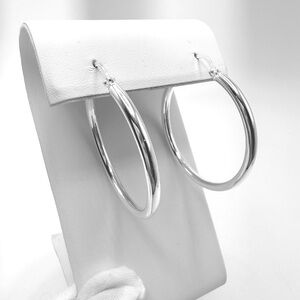 .925 Sterling Silver 3mm x 40mm Tube Hoop Earrings